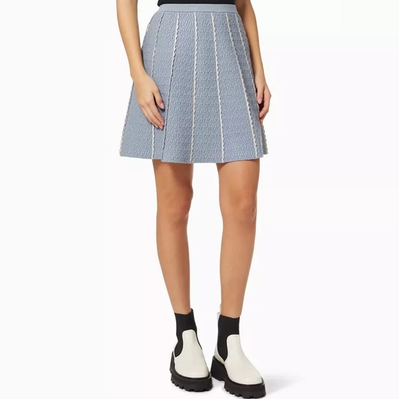 SANDRO Intrigue Cloqué Mini Skirt In Blue - Picture 4 of 9